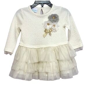 NANNETTE BABY Ivory Tutu Dress Toddler's 18 M Layered Mesh Gold Glitter‎ Formal
